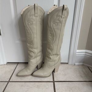 Women's Tall Western Knee-High Boots - Cream